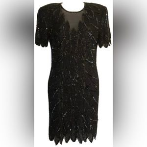 Vintage Stenay Little Black Dress 100% Silk Sequin Beaded Cocktail Dress